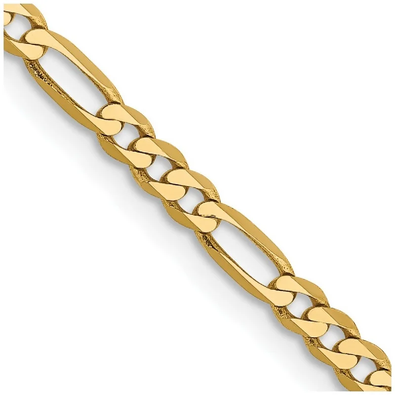 Women’s stacked bangles-Curata 14k Yellow Gold Solid Polished 2.75mm Flat Figaro Chain Bracelet Lobster Claw