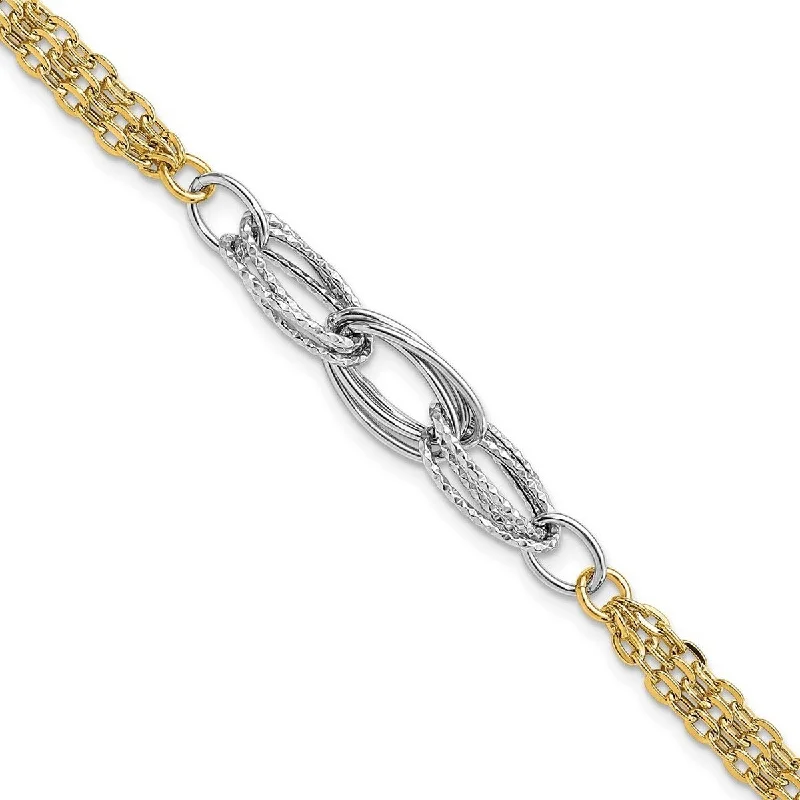 Women’s birthstone bracelet-Curata 14k Two Tone gold Sparkle Cut and Polished Fancy Link Bracelet 7.5 Inch