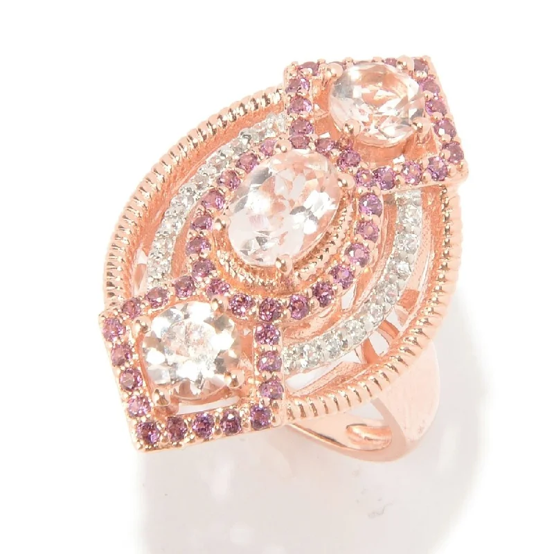 Women’s silver rings-Pinctore 18K Vermeil Morganite, Rhodolite & White Zircon Cocktail Ring, Size 7 - Pink