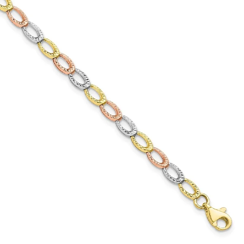 Women’s trendy bangles-10k Tri-Color 4mm Diamond-Cut Bracelet, 7.25"