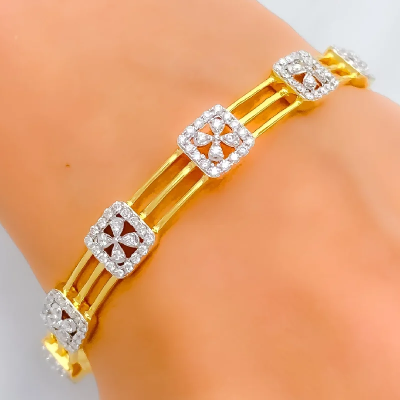 Women’s chic bangle-Women’s enamel bracelets-Elevated Floral Diamond + 18k Gold Bangle