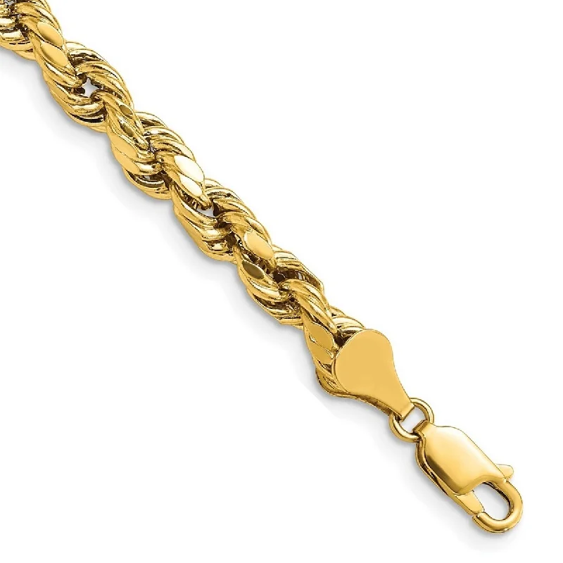 Women’s chic bracelet-Curata 14k Gold 5.5mm Semi solid Sparkle Cut Rope Chain Bracelet