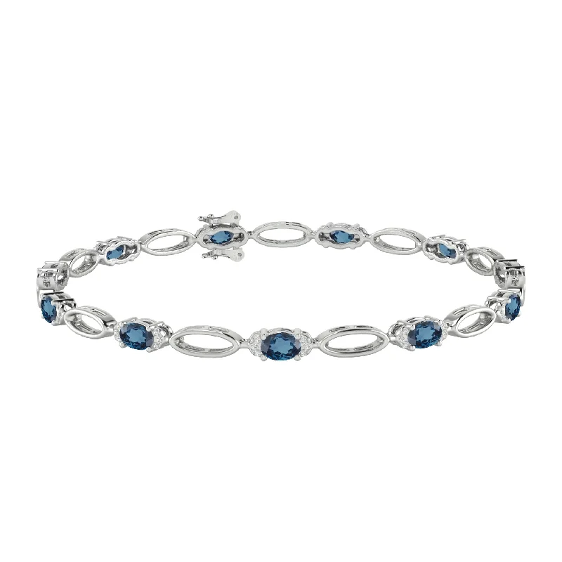 Women’s hammered bangle-Women’s bangles for wedding-5.90 Carat Natural London Blue Topaz and White Zircon Link Bracelet in Sterling Silver