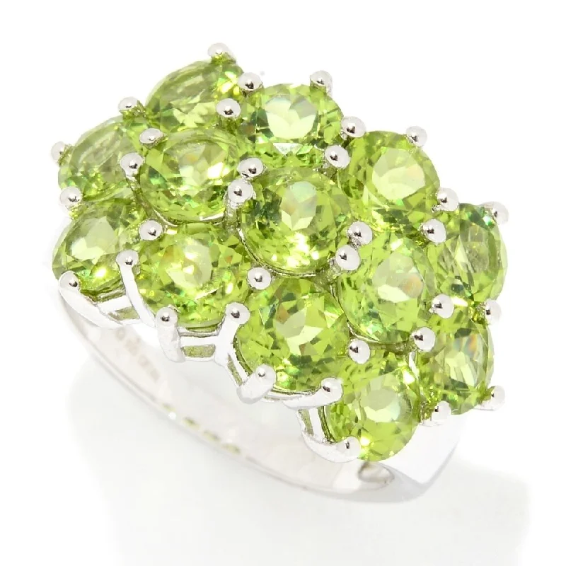 Women’s animal print rings-Sterling Silver Peridot Round Cut 3 Row Ring - Green