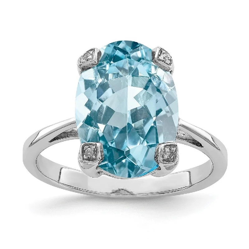 Women’s matching engagement and wedding rings-Curata 925 Sterling Silver Polished Open back Rhodium Light Swiss Blue Topaz Diamond Ring