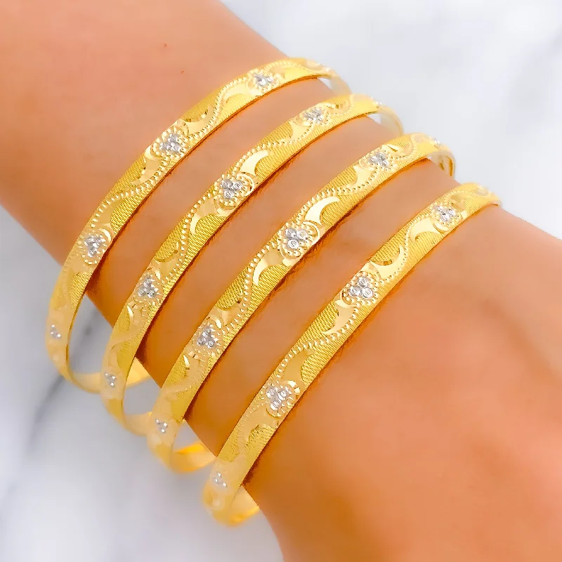 Women’s stackable bracelets-Women’s gemstone bracelets-Beautiful Distinct Floral 22k Gold Bangles