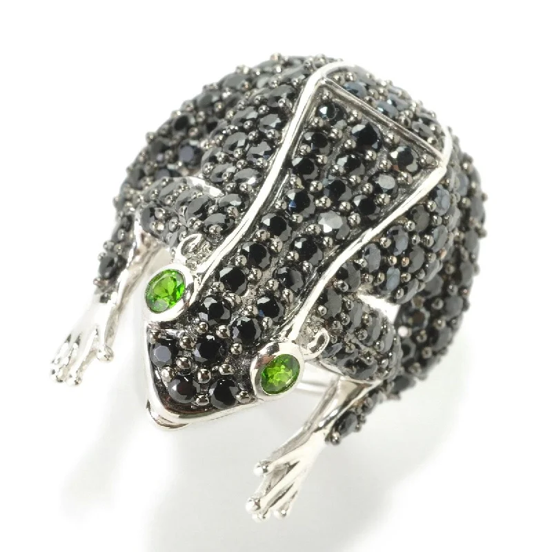 Women’s textured rings-925 Sterling Silver Black Spinel and Chrome Diopside Ring