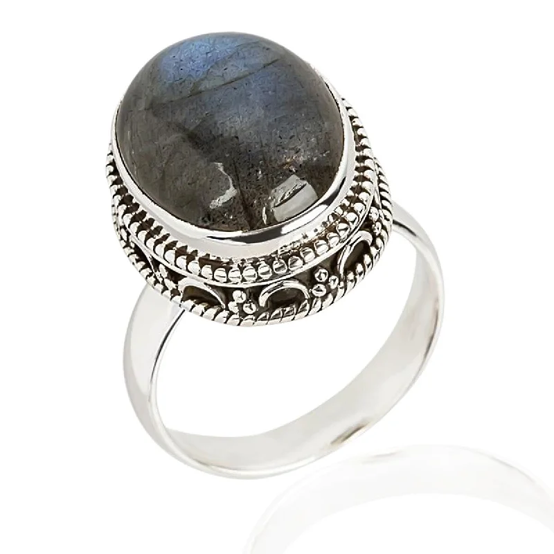 Women’s large rings-925 Sterling Silver Labradorite Solitaire Ring