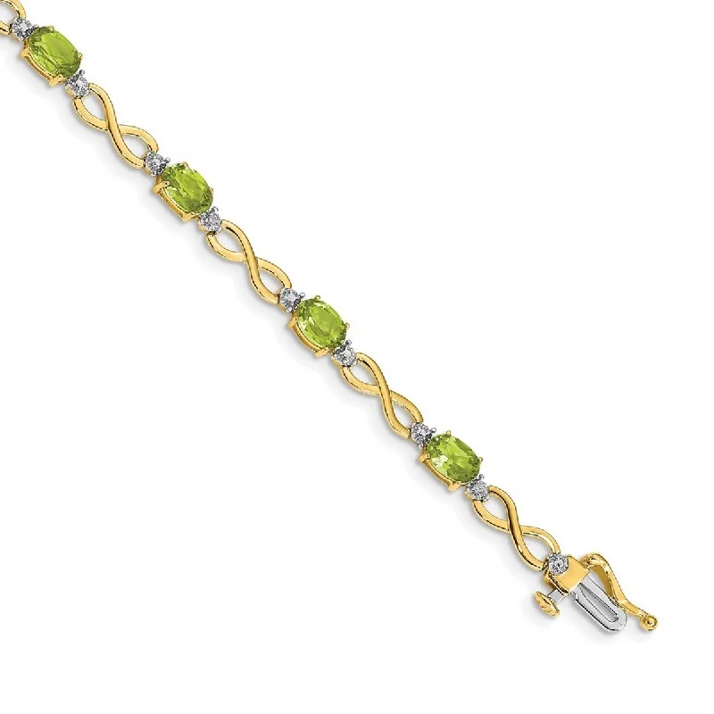 Women’s gemstone bangle-Curata 14k Peridot and Diamond Bracelet