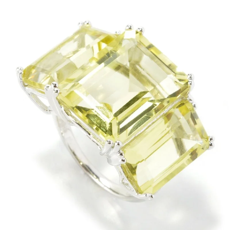 Women’s cushion cut rings-Sterling Silver Emerald-cut Lemon Quartz Ring