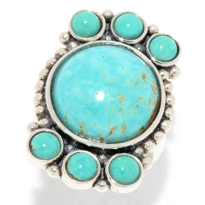 Women’s fancy diamond rings-925 Sterling Silver Mine#8 Turquoise and Tyrone Turquoise Ring