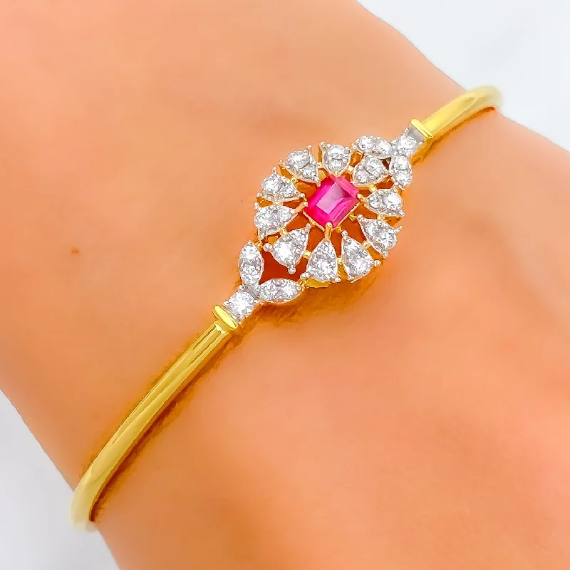 Women’s fashion bracelet-Women’s personalized bracelets-Gorgeous Upscale Diamond + 18k Gold Bangle Bracelet