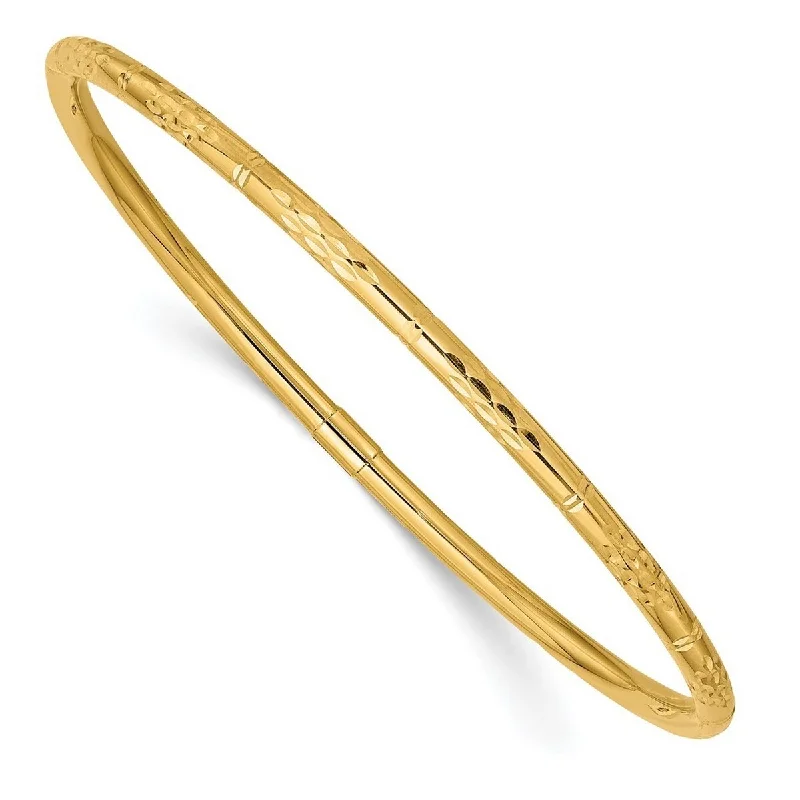 Women’s turquoise bracelet-Curata 3mm 14k Yellow Gold Sparkle Cut Slip Cuff Stackable Bangle Bracelet