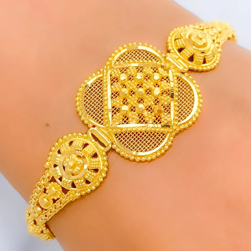 Women’s unique bracelet-Classic Elevated Netted 22k Gold Bracelet