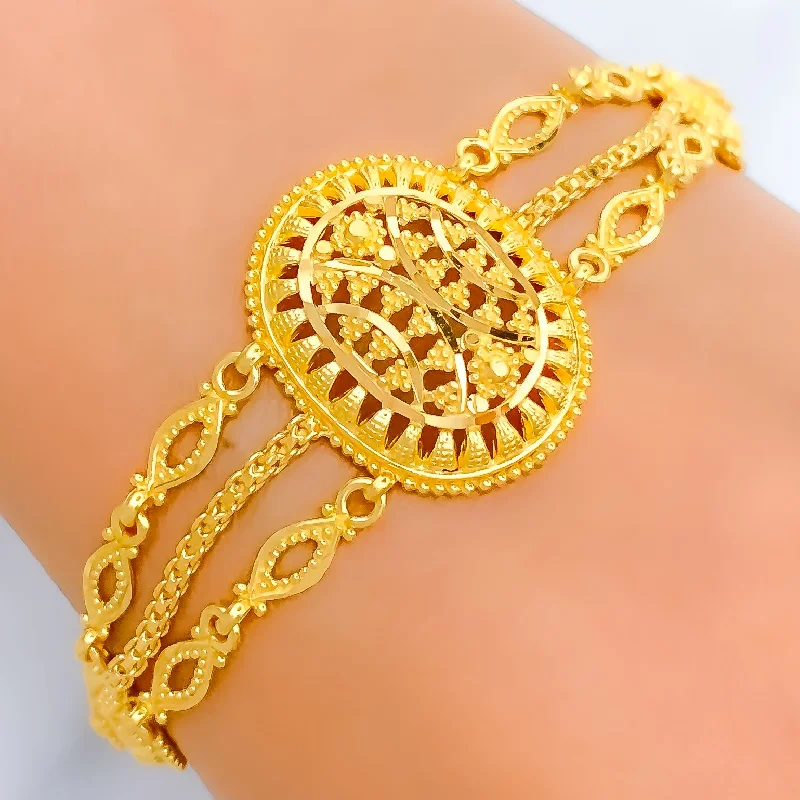 Women’s gold-plated bracelet-Glistening Striped Oval Bracelet