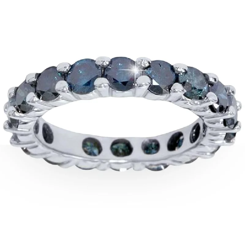 Women’s pearl engagement rings-3ct Blue Diamond Eternity Ring White Gold