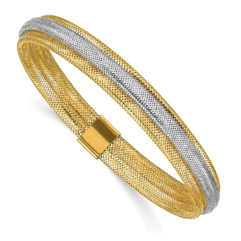 Women’s personalized bracelet-Curata 8mm 14k Two tone Gold Polished Textured Stretch Bracelet