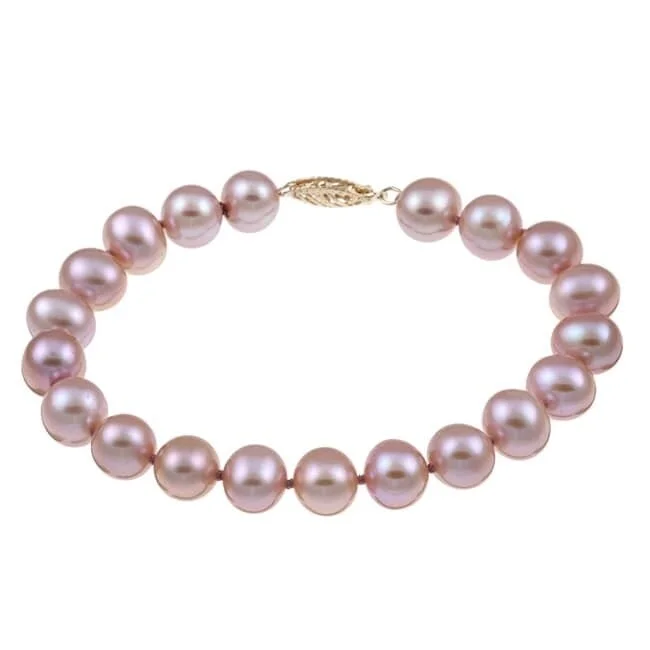 Women’s luxury bangle-Women’s heart-shaped bangles-14k Yellow Gold 8-9mm Pink Freshwater Pearl Bracelet 8 inches