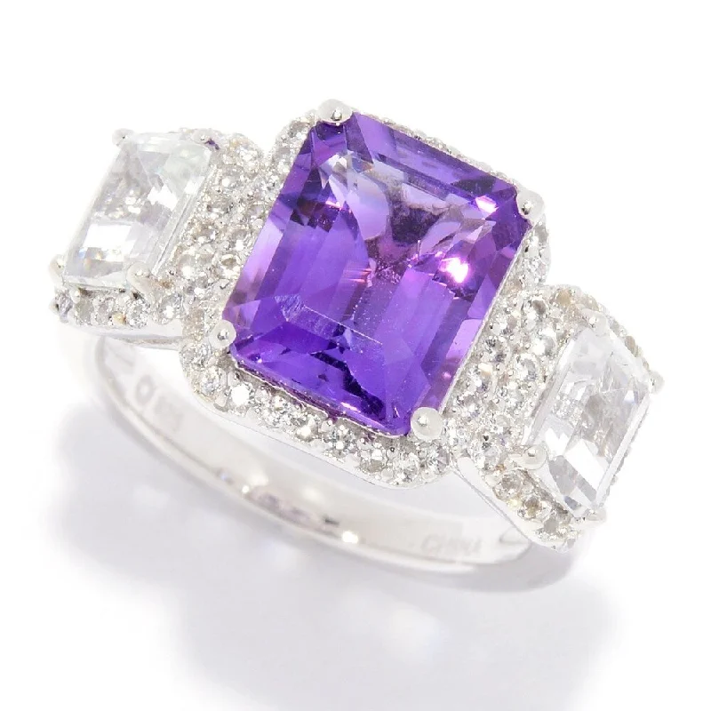 Women’s fashion rings-Sterling Silver 4.35ctw African Amethyst & White Topaz Ring