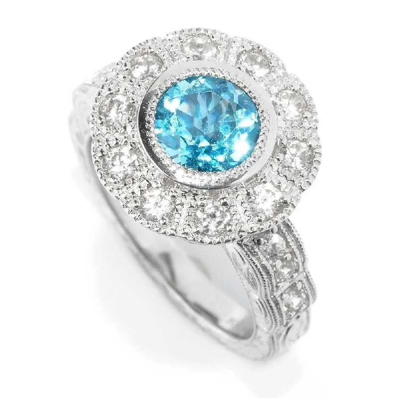 Women’s vintage rings-Sterling Silver Swiss Blue Topaz & White Zircon Ring, Size-7