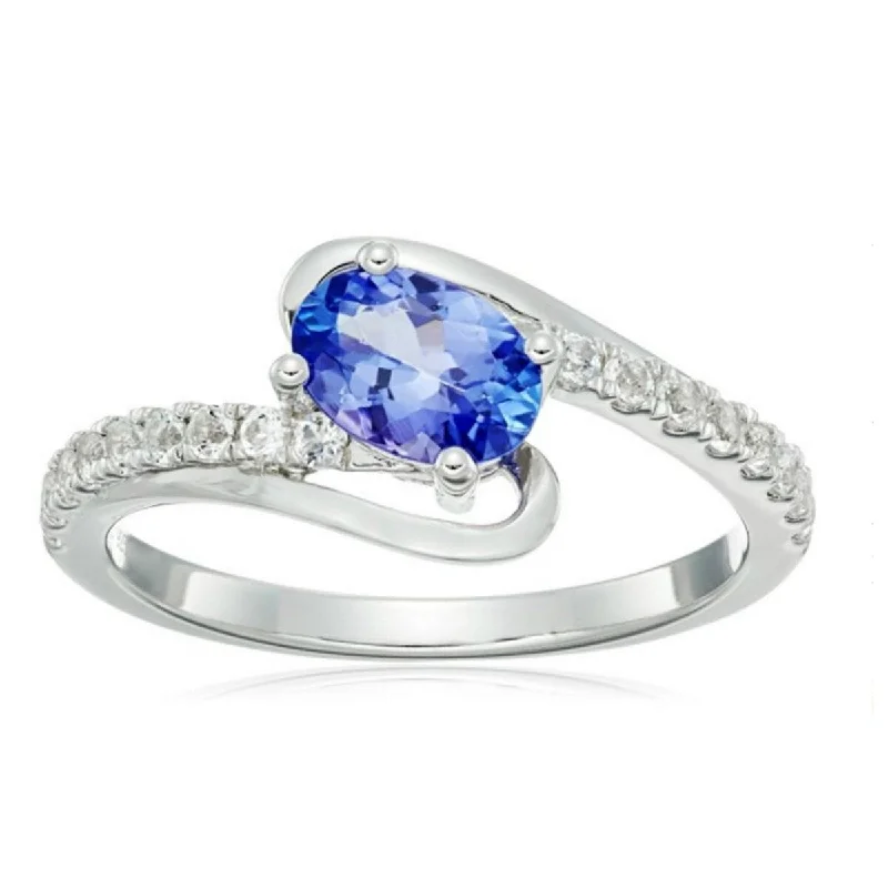 Women’s trendy rings-925 Sterling Silver Tanzanite with White Topaz Ring Size - 7