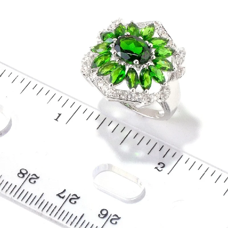 Women’s solitaire rings-Platinum O/ Silver 4.81Ctw Chrome Diopside Ring