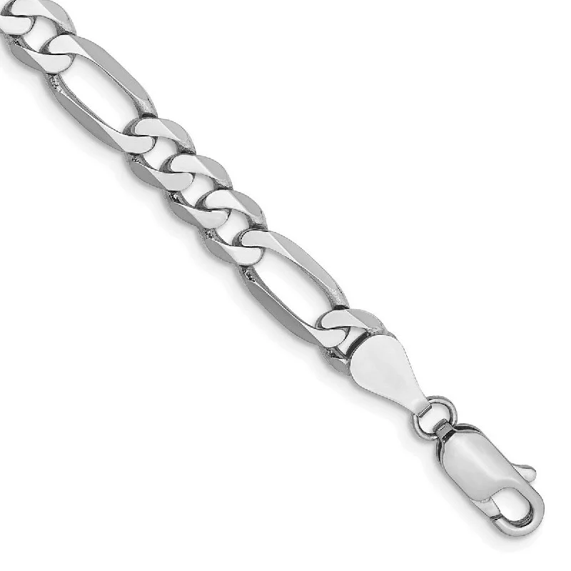 Women’s adjustable bracelet-Curata 14k White Gold 5.5mm Flat Figaro Chain Bracelet