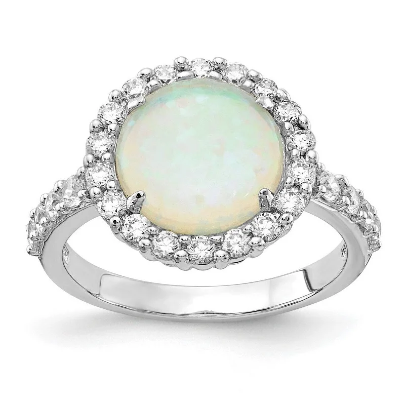 Women’s elegant rings-Curata 925 Sterling Silver Simulated Opal and Cubic Zirconia Ring