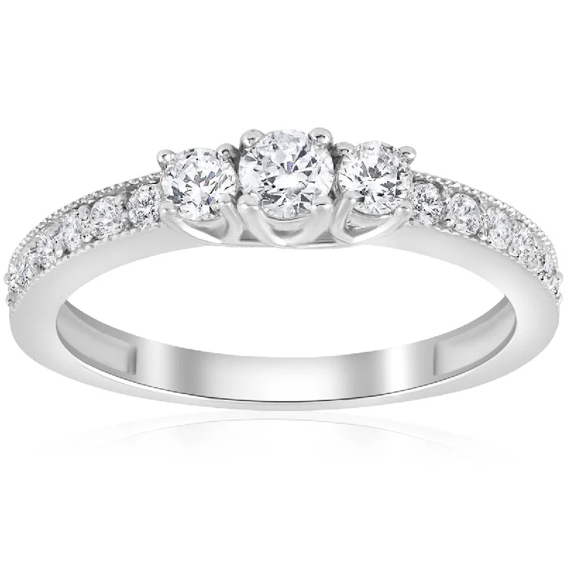 Women’s stackable engagement rings-1/2ct 3-Stone Round Diamond Ring White Gold