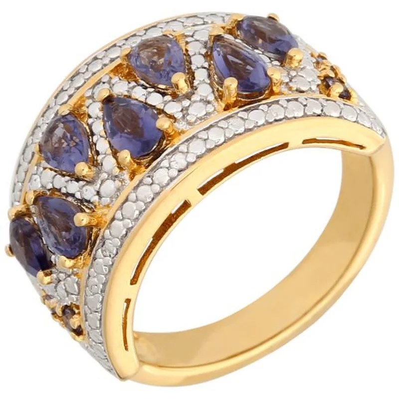 Women’s fashion statement rings-Yellow Gold Plated Over Sterling Silver Iolite Ring