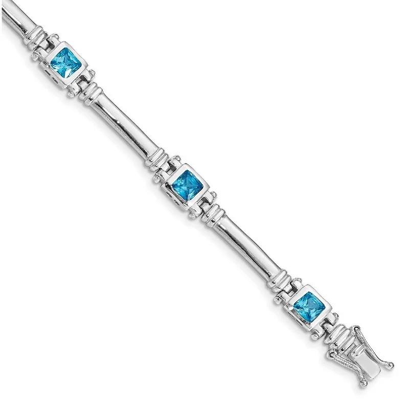 Women’s braided bracelet-Curata 925 Sterling Silver Polished Safety bar Box Catch Closure Blue Topaz Bracelet Box Clasp