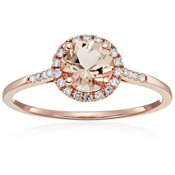 Women’s thick band rings-10k Rose Gold Morganite Diamond Princess Diana Halo Ring, Sz 7 - Pink