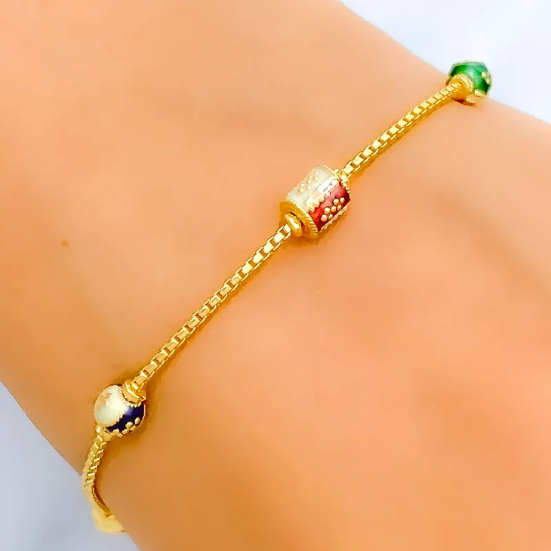 Women’s silver cuff bracelet-Women’s statement bracelets-Upscale Enamel Bead 22k Gold Bracelet