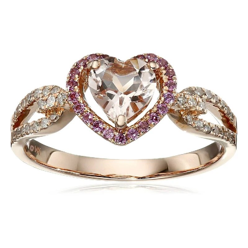 Women’s infinity symbol rings-14KT Rose Gold Morganite and Rhodolite Garnet Gemstone Heart Shaped Ring