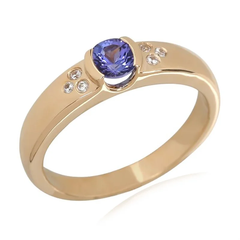 Women’s multi-stone rings-14Kt Yellow Gold Tanzanite and White Natural Zircon Ring