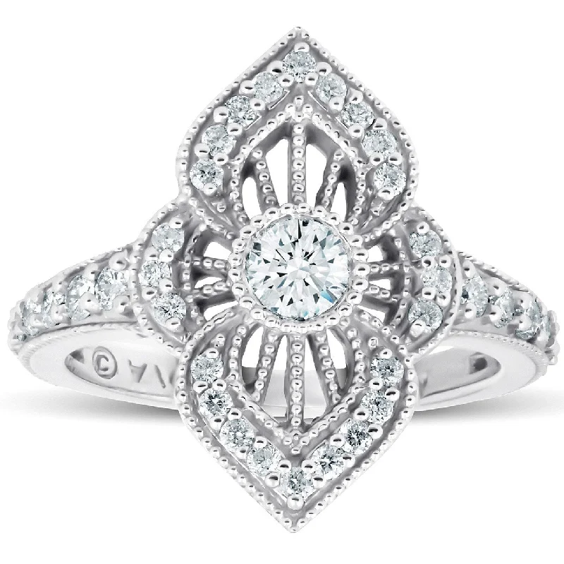 Women’s stackable engagement rings-3/4Ct Diamond Marquise Framed Vintage Designer Cocktail Ring White Gold