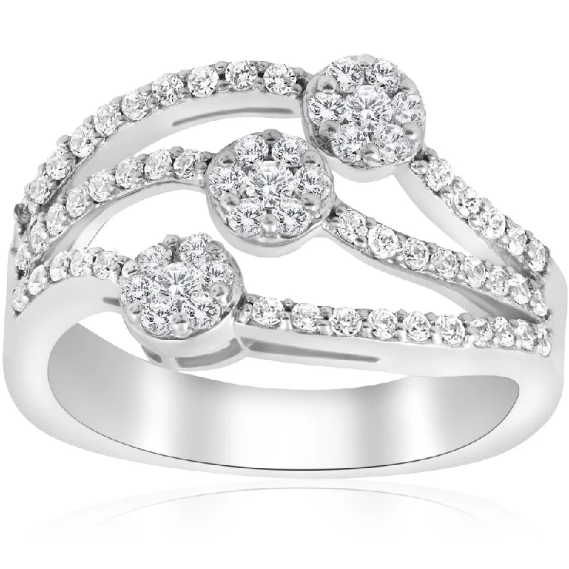 Women’s silver rings-14k White Gold 3/4 ct TDW Diamond Multi Row Womens Anniversary Wide Right Hand Ring