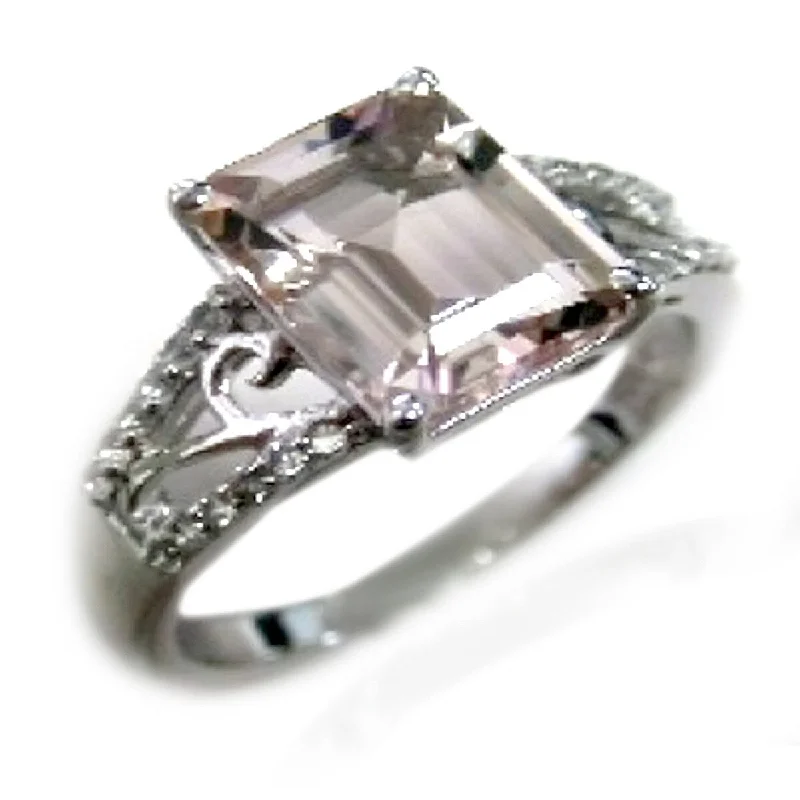 Women’s large rings-925 Sterling Silver Morganite and White Topaz Gemstone Solitaire Ring