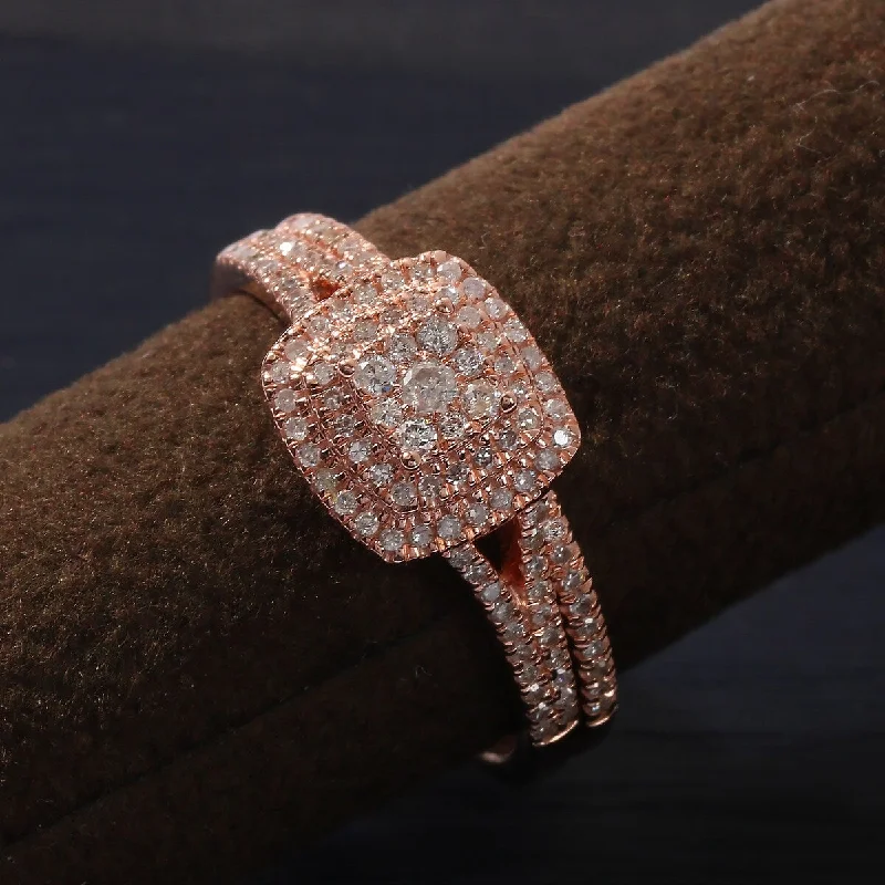 Women’s engraved rings-De Couer IGI Certified 14K Rose Gold 1/2ct TDW Diamond Cluster Halo Ring