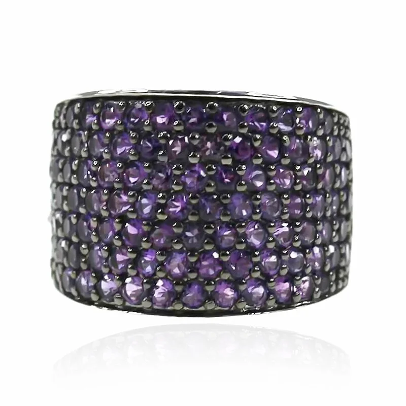 Women’s solitaire rings-925 Sterling Silver African Amethyst Gemstone Band Ring