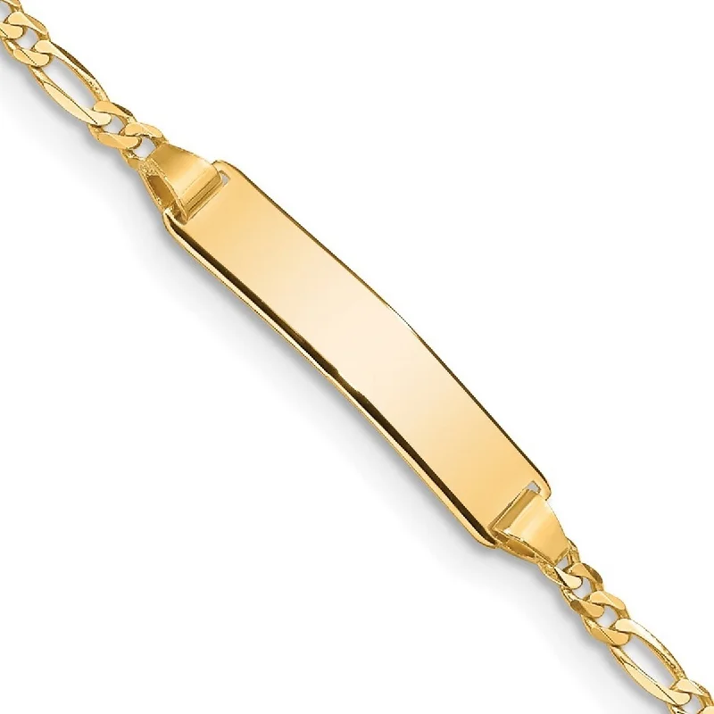 Women’s sterling silver bracelet-Women’s silver bracelets-Curata 4.43mm 10k Yellow Gold Engravable Figaro Link ID Bracelet