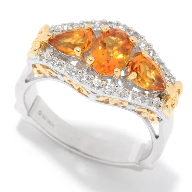 Women’s men’s style rings-Sterling Silver Two-Tone Madeira Citrine & White Zircon Ring