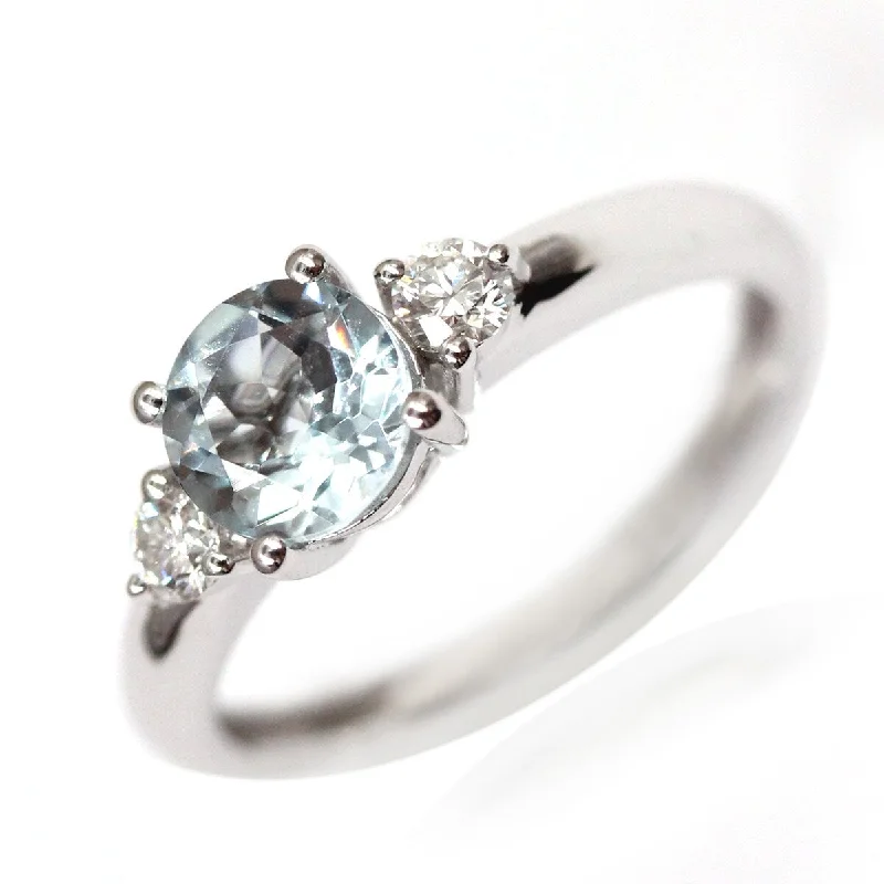 Women’s custom rings-14Kt White Gold Aquamarine and Diamond Ring