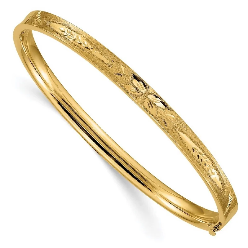 Women’s luxurious bracelet-Curata 14k Yellow Gold 3/16" Sparkle Cut Concave Hinged Bangle Bracelet