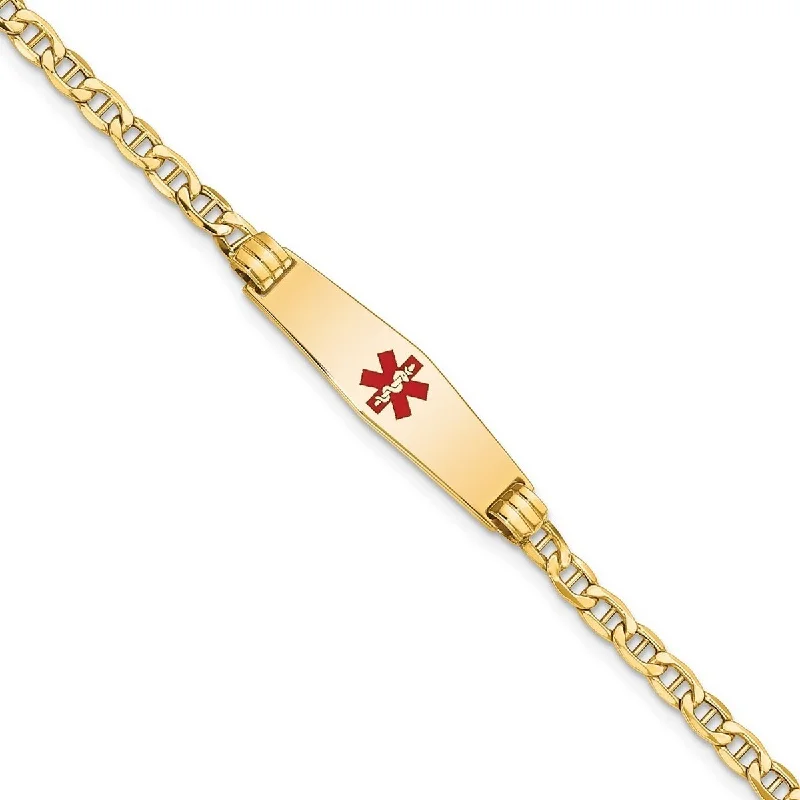 Women’s leather bracelet-Women’s pearl bracelets-Curata 7.5mm 14k Engravable Medical Soft Diamond Shape Red Enamel ID W Semi solid Nautical Ship Mariner Anchor Bracelet