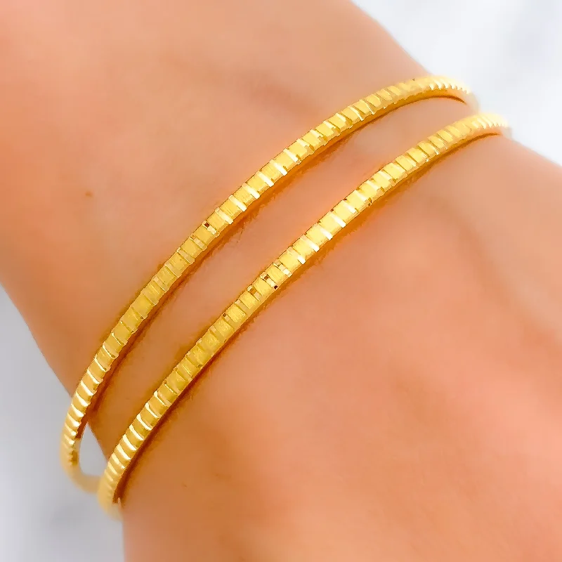 Women’s bamboo bracelet-Women’s diamond bracelets-Everyday Slim 22k Gold Bangle Pair