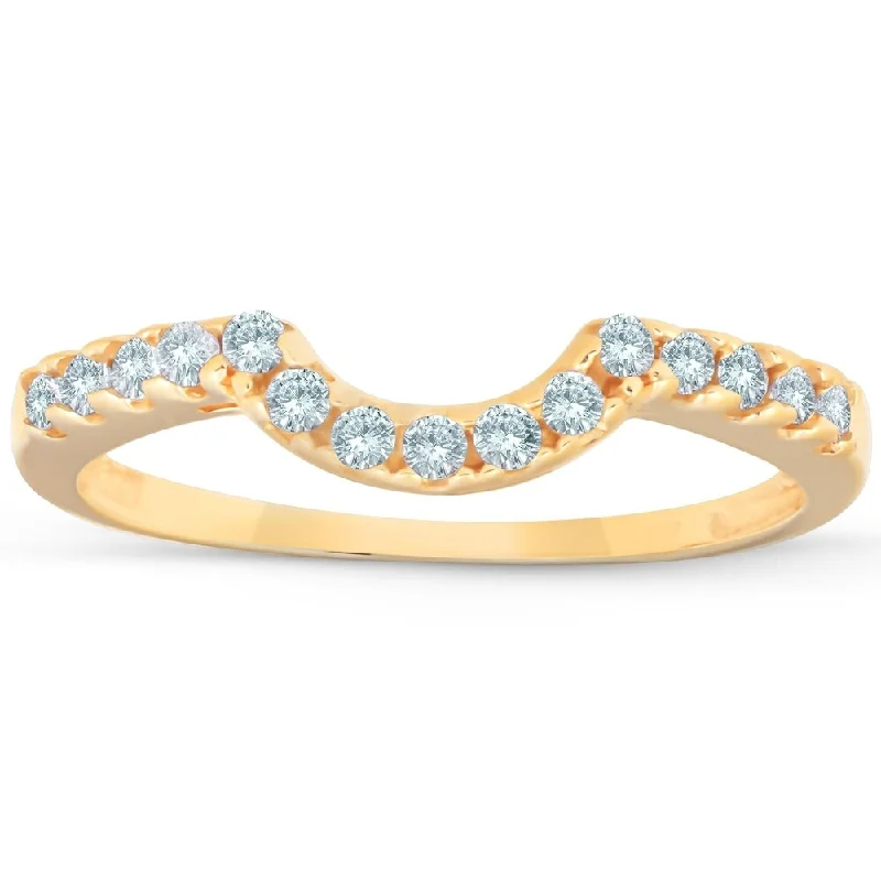 Women’s silver wedding rings-1/4ct Curved Diamond Notched Guard Ring Enhancer 14K Yellow Gold