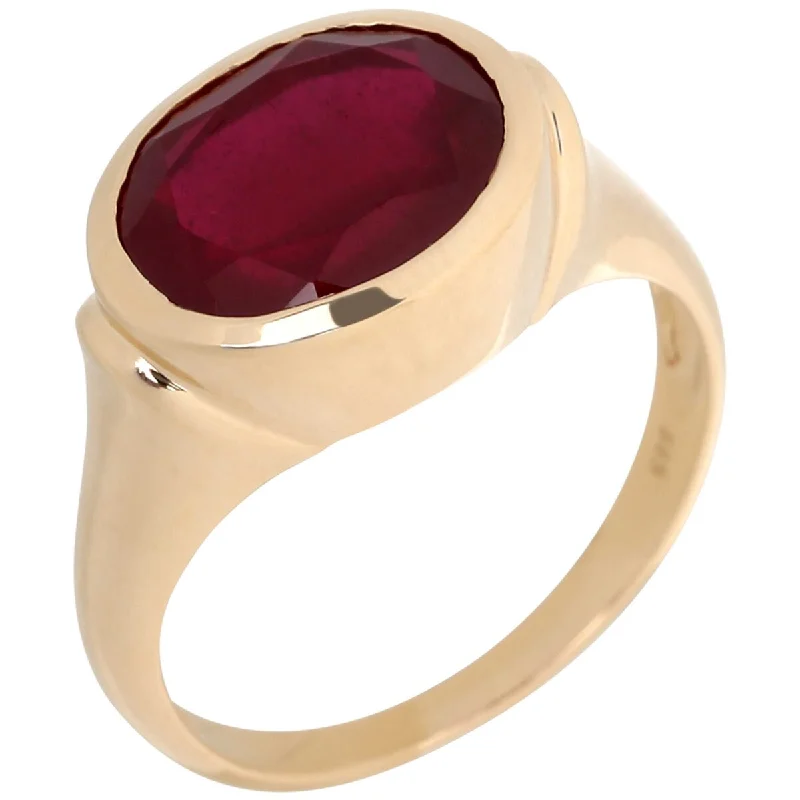 Women’s matching ring sets-14Kt Yellow Gold Glass Filled Ruby Bezel Set Ring