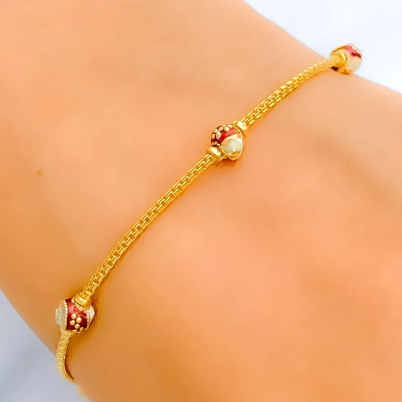 Women’s vintage bracelet-Women’s gold bangles-Flower Accented Meenakari 22k Gold Bracelet