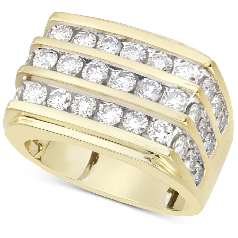 Women’s diamond anniversary rings-3Ct Men's Diamond Multi-Row Ring 10k Yellow Gold